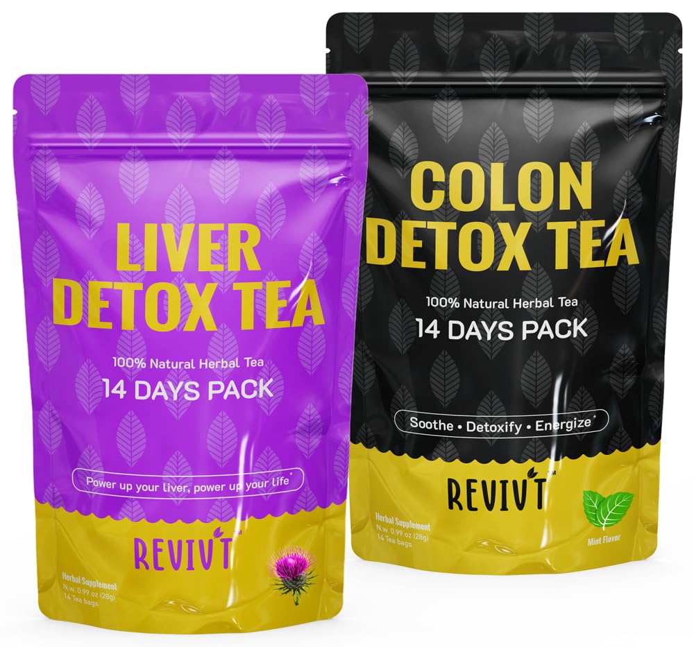 REVIVT Colon & Liver Detox Tea Kit | 2-in-1 Herbal Tea Set, 14 Bags Each for Gut Cleanse & Liver Health, Daily Wellness Support