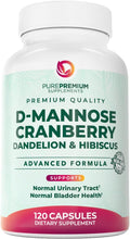 PurePremium D-Mannose with Cranberry, Hibiscus & Dandelion - 1000mg D-Mannose Supplements for Women Supports Urinary Tract Health & Bladder Health - Made in USA, Vegan, 120 Capsules, 2 Month Supply