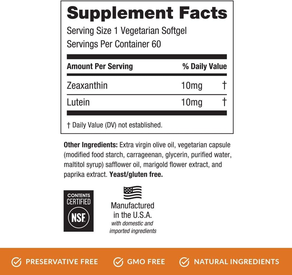 EyePromise Zeaxanthin + Lutein Eye Vitamin - 60 Softgels Capsules Made with Natural Ingredients for Diets Including Gluten Free and Vegetarian - Protect & Enhance Your Eye Health Completely