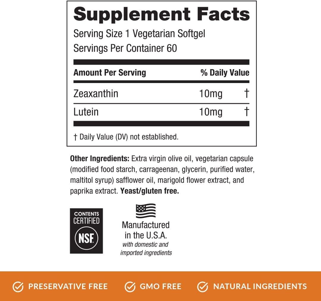 EyePromise Zeaxanthin + Lutein Eye Vitamin - 60 Softgels Capsules Made with Natural Ingredients for Diets Including Gluten Free and Vegetarian - Protect & Enhance Your Eye Health Completely