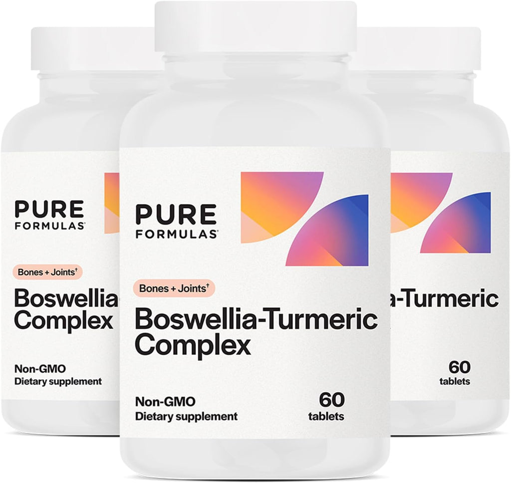 PureFormulas Boswellia Turmeric Supplements for Joint Health & Immune Support Boswellia Extract Turmeric Supplement 60 Tablets, 3-Pack