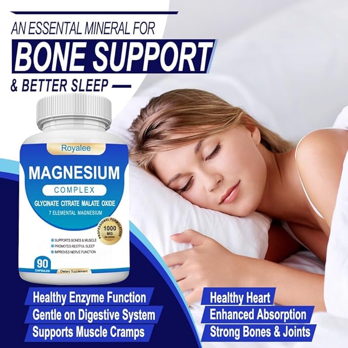 Magnesium Complex Supplement - 1000mg with 7 Magnesium Forms Including Glycinate, Citrate, Malate, Taurate & Orotate - Supports Relaxation, Muscle Function & Bone Strength - 90 Capsules