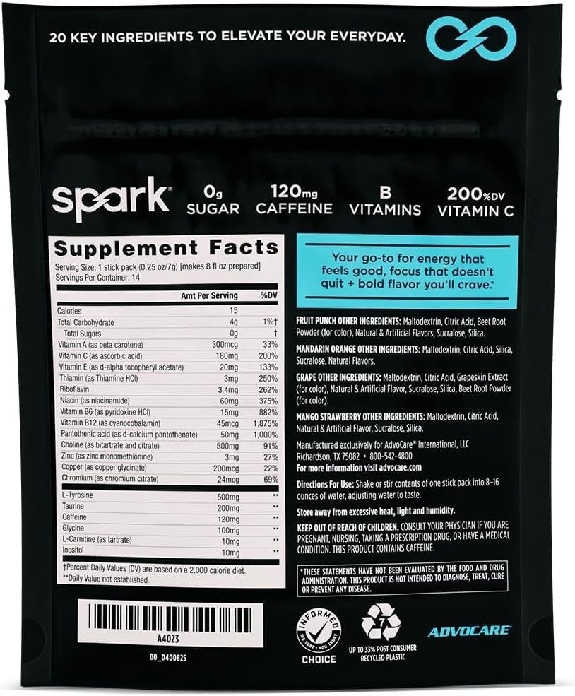 AdvoCare Spark - Energy Drink Mix - Vitamin & Amino Acid Supplement - Supports Energy & Focus - Portable Immune Support - Sugar-Free - 14 Servings- Variety Pack