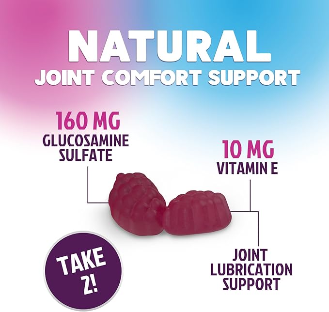 Joint Support Gummies - Glucosamine Plus Vitamin E Nature's Joint Support Supplement for Occasional Discomfort for Back, Knees & Hands - Cartilage & Joint Health & Flexibility Support - 60 Gummies