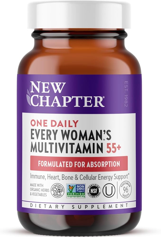 New Chapter Women’s Multivitamin 55+, Astaxanthin, B6, B12, D3, Vitamin C & Zinc, Immune, Heart, Cellular Energy, and Bone Support, Gentle on The Stomach, One Daily, Non-GMO, Gluten-Free, 96 Tablets