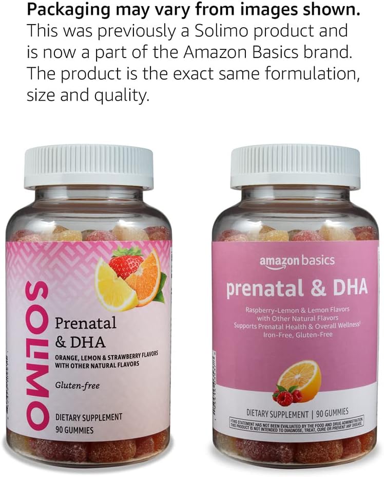 Amazon Basics Prenatal & DHA Gummy, Rasberry & Lemon Flavor, 90 Count (Previously Solimo) (Pack of 2)