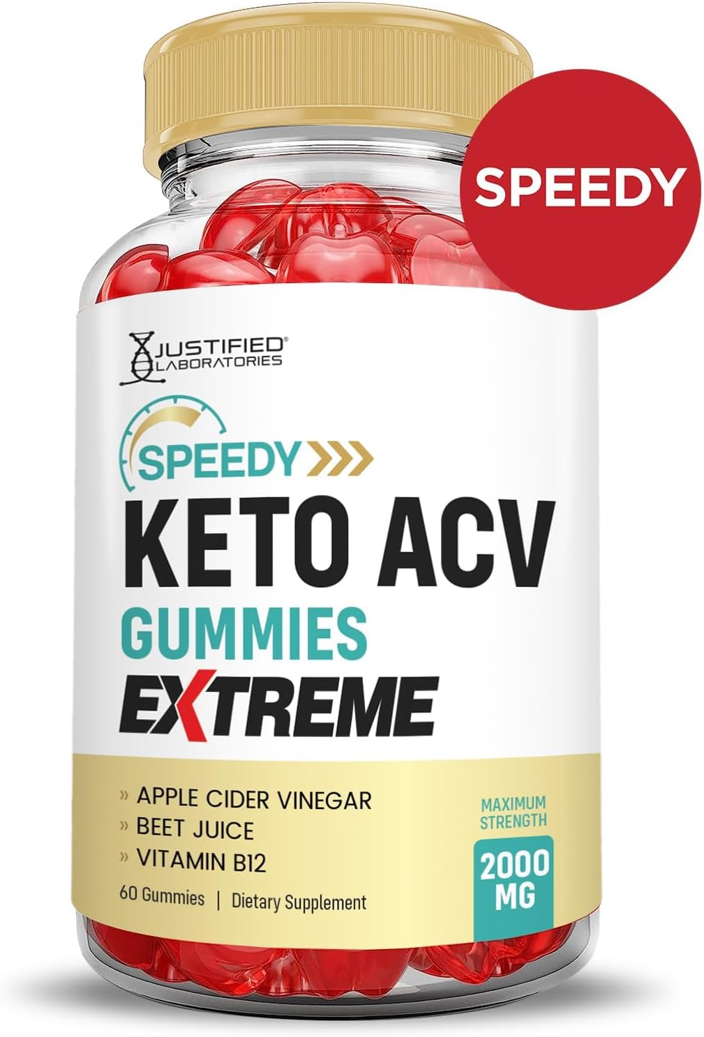 Justified Laboratories Speedy Keto ACV Gummies Extreme 2000MG Speedy Keto Gummies Advanced Formula Apple Cider Vinegar with Pomegranate Beet Juice Powder B12 Vegan Non GMO 60 Gummys