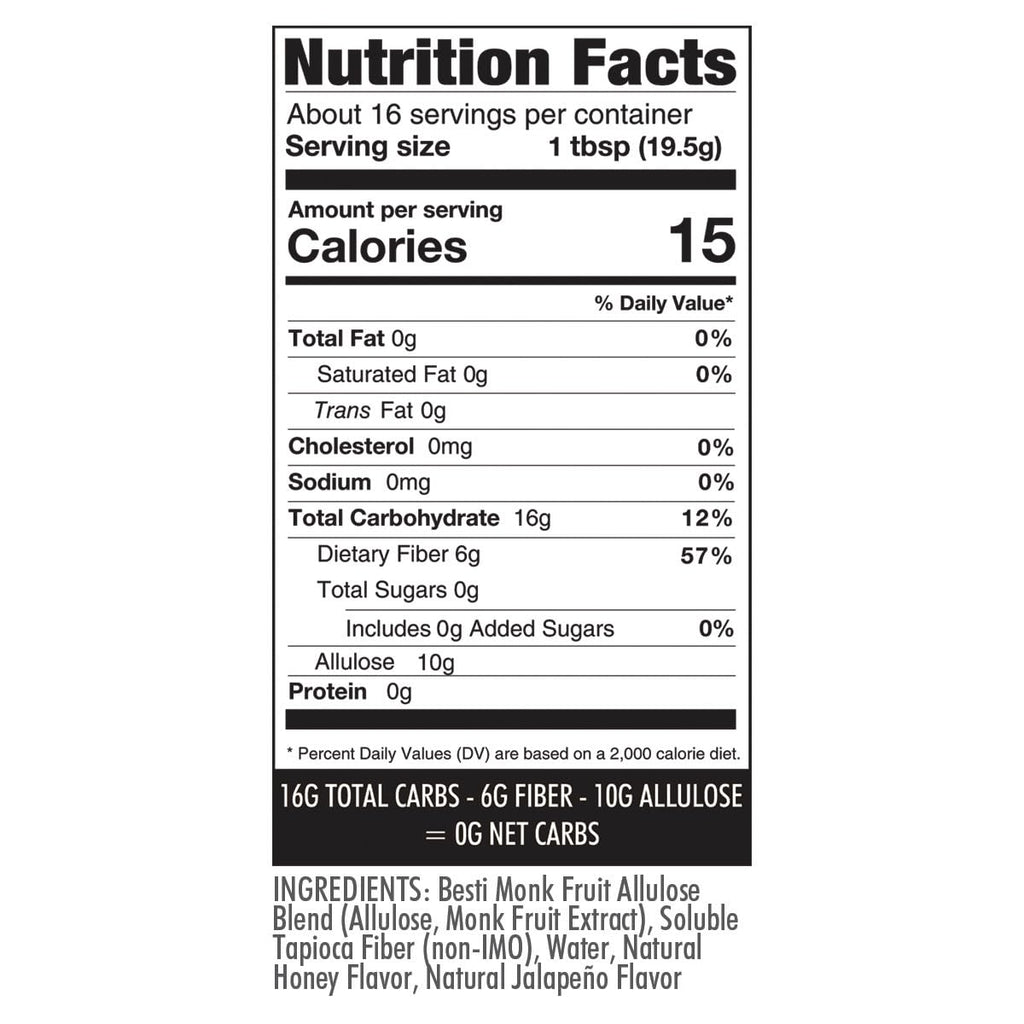 Wholesome Yum Jalapeno Zero Sugar Honey Substitute (Keto) - Natural Sugar Free Honey Alternative With Monk Fruit & Allulose - 0 Net Carbs, Non-GMO, Gluten Free, No Aftertaste (11 oz)