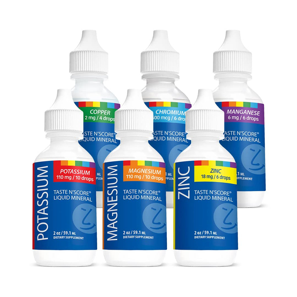 Lyte Balance Taste N' Score Liquid Minerals Kit - 6 Pack, 2 oz Bottles | 100% Pure Dietary Potassium, Zinc, Manganese, Copper, Chromium & Magnesium Drops