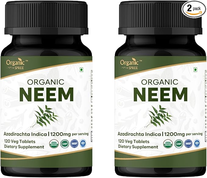 Neem 120 Tablets | Azadirachta Indica (Neem) | USDA Organic Certified | Healthy Skin and Detox* | Dietary Supplement 120tab - Pack of 2