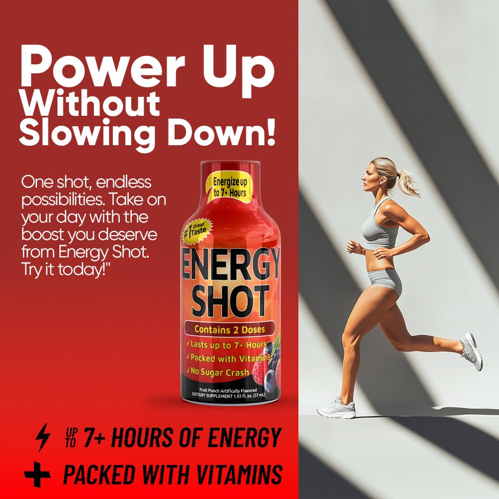 Fruit Punch Extra Strength Energy Shot 48 pk – 260mg Natural Caffeine B12 B6 – Energy & Focus Support – 2 Servings Sugar Free Zero Calorie Green Tea B-Vitamins Electrolytes Vegan – 1.93 fl oz