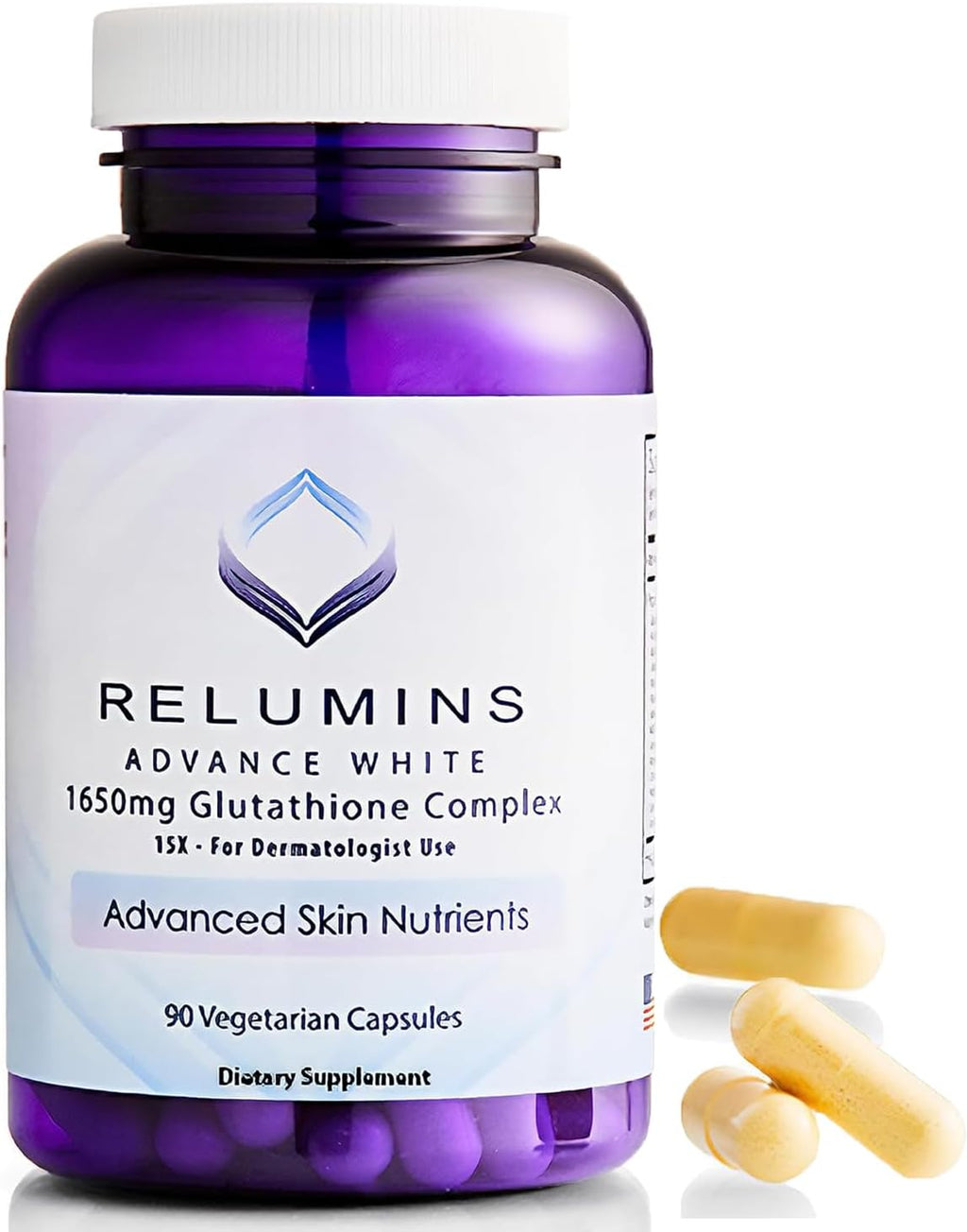 Relumins L-Glutathione Complex 1650mg - Antioxidant Support with Alpha Lipoic Acid, NAC, L-Methionine, Vitamin E - Halal & cGMP Certified, Skin Health Supplement - 90 Vegetarian Capsules