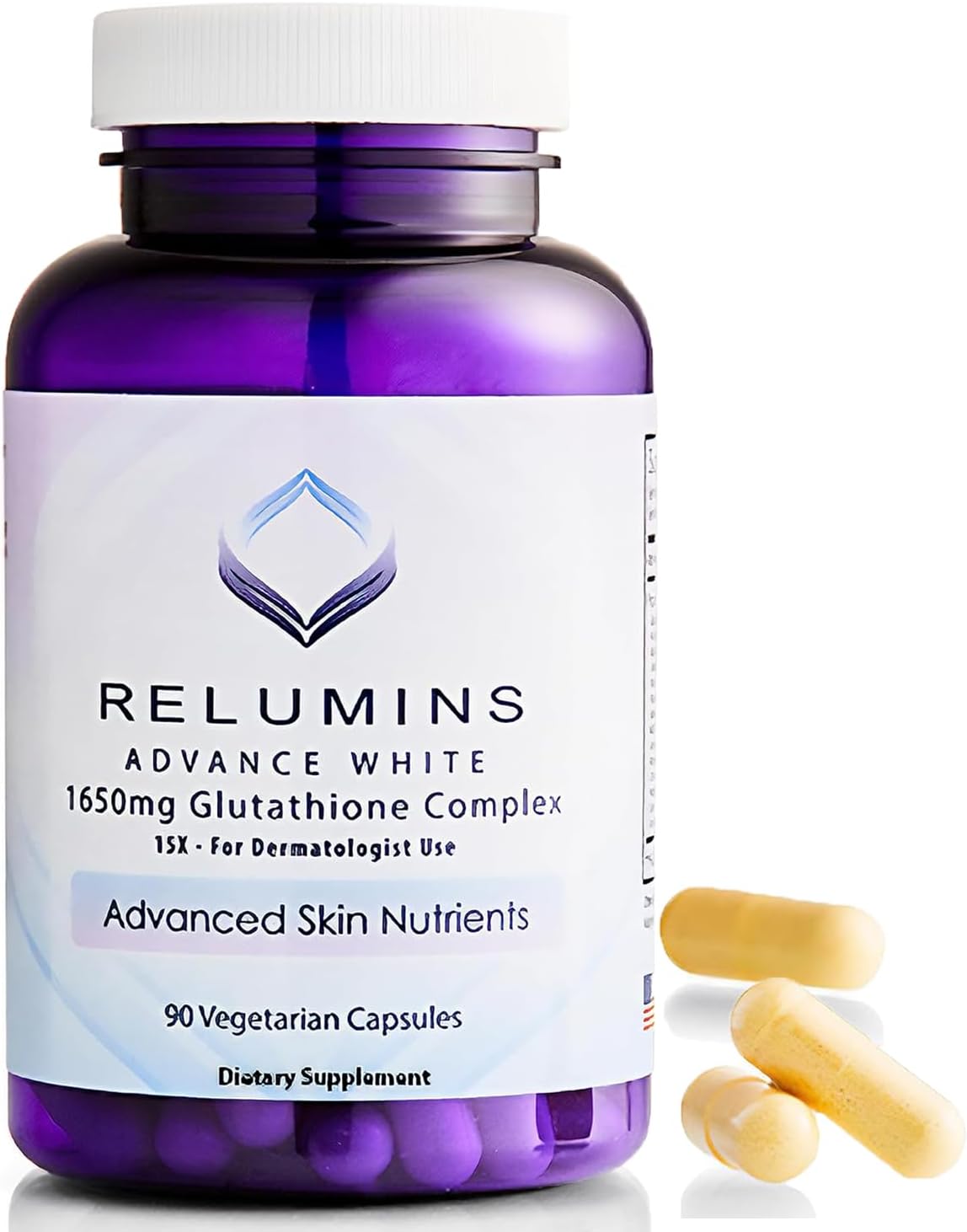 Relumins L-Glutathione Complex 1650mg - Antioxidant Support with Alpha Lipoic Acid, NAC, L-Methionine, Vitamin E - Halal & cGMP Certified, Skin Health Supplement - 90 Vegetarian Capsules