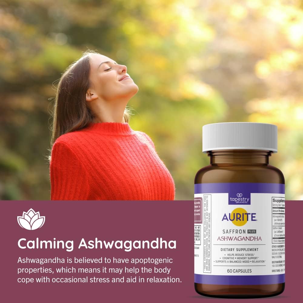 Saffron Supplement | Stress Management, Herbal Mood Support, Long-Term Memory, for Women & Men. (60 Count (Pack of 1), Saffron + Ashwagandha)