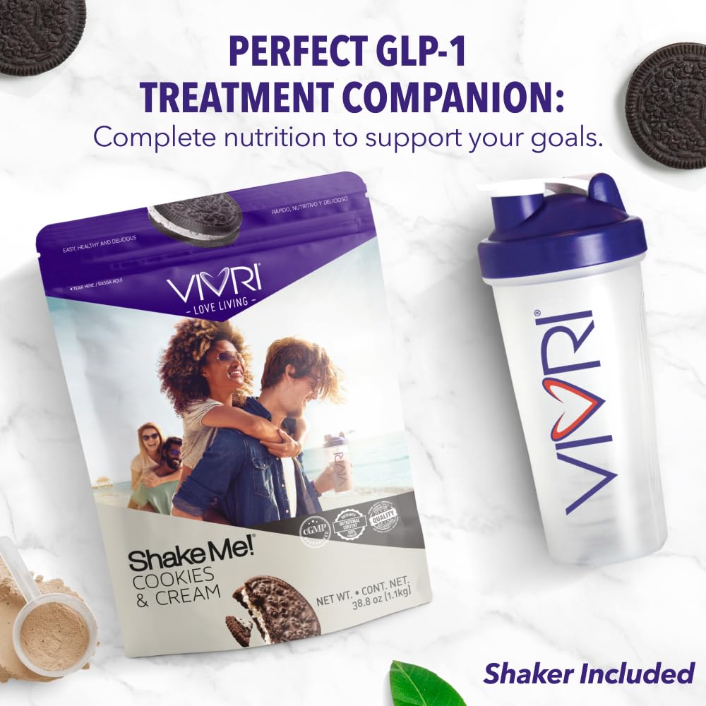 VIVRI Shake Me! Cookies & Cream Meal Replacement | 20 Servings | 21g Triple Premium Protein, 45 Nutrients & 8 Superfoods | Supports Weight Loss, Health, Energy & GLP-1 Treatments | Shaker Included