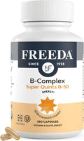 FREEDA High Potency Super B-Complex – B1, B2, B3, B5, B6, Biotin, Folic Acid & B12 – Energy, Mood & Nervous System Support – Vegan, Kosher, Gluten-Free – 250 Capsules