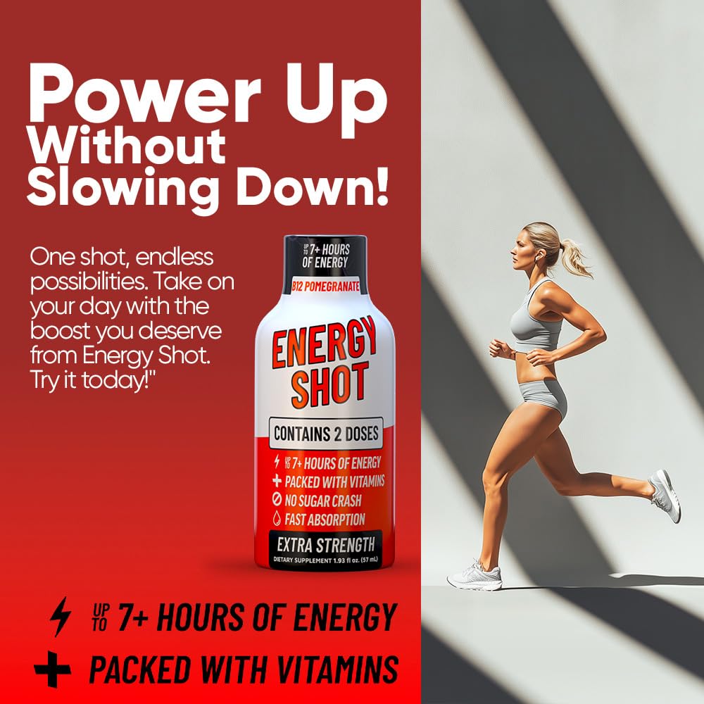 B12 Açaí Pomegranate Extra Strength Energy Shot 8 pk – 260mg Natural Caffeine B12 B6 – Energy & Vitality Support – 2 Servings Sugar Free Zero Calorie Green Tea B-Vitamins Electrolytes Vegan – 1.93 fl oz
