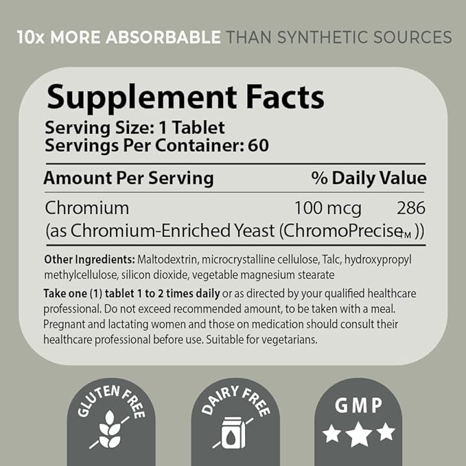 Bio-Chromium 100mcg | 10x Better Absorption | Patented Formula for preventing Cravings | ChromoPrecise Organic Chromium Supplement | Manufactured to Pharmaceutical Standards (150)