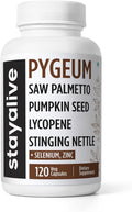 STAY ALIVE Pygeum Africanum Supplement, 7-in-1 Extract w/Saw Palmetto, Pumpkin Seed, Stinging Nettle and Lycopene, 120 Vegan Capsules, Non-GMO and Gluten-Free Pygeum Supplement for Men and Women