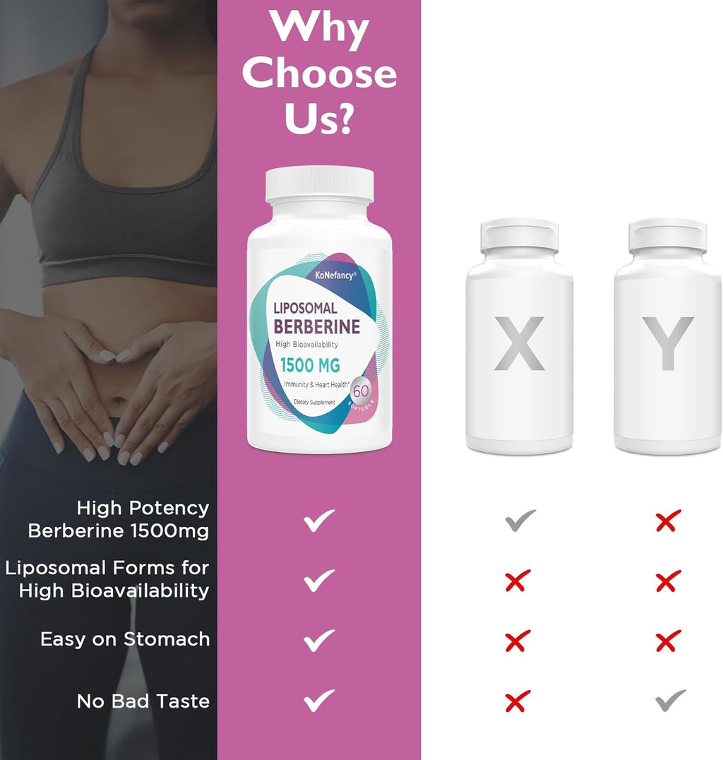 Liposomal Berberine Supplement 1500mg - Third Party Tested, High Bioavailability Berberine HCL Capsules for Women and Men, AMPK Activator for Cardiovascular Health, Sugar-Free, Non-GMO,120 Softgels