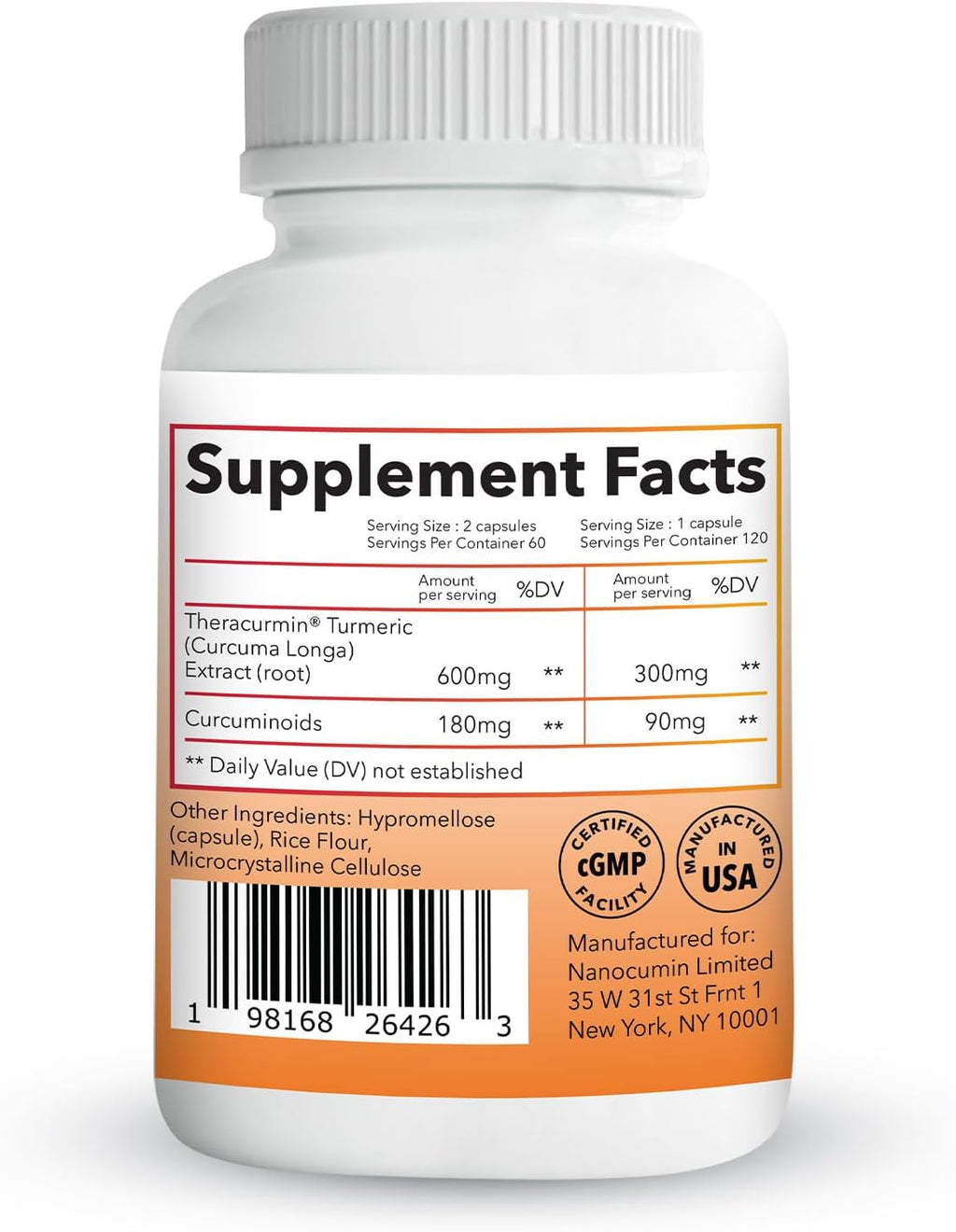 Theracurmin Turmeric Curcumin Supplement, 120 Count, High Absorption Turmeric & Curcumin - Joint Supplement for Men and Women - 42.6X More Bioavailablity