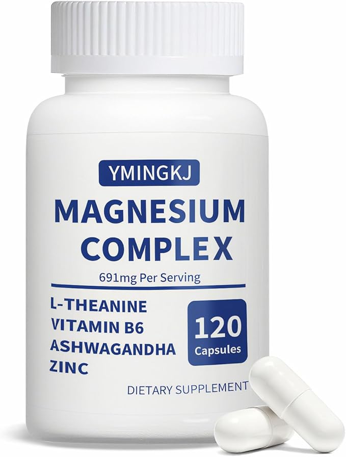 Magnesium Complex Supplement 350 mg - 120 Capsules - with Glycinate L-Theanine Ashwagandha & Zinc, Vegan - 60 Servings