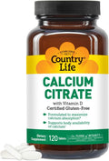 Country Life Calcium Citrate with Vitamin D – 500mg – Highly Absorbable Calcium Supplement – Certified Gluten Free, Vegan, Halal, Non-GMO – 120 Tablets