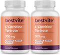 BESTVITE L-Carnitine Tartrate 500mg per Capsule (240 Capsules)(120x2) - No Stearates - Non GMO - Gluten Free
