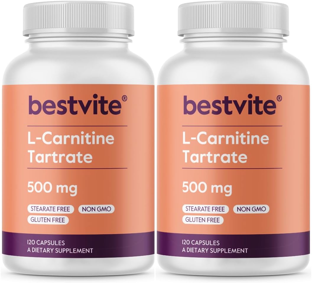 BESTVITE L-Carnitine Tartrate 500mg per Capsule (240 Capsules)(120x2) - No Stearates - Non GMO - Gluten Free