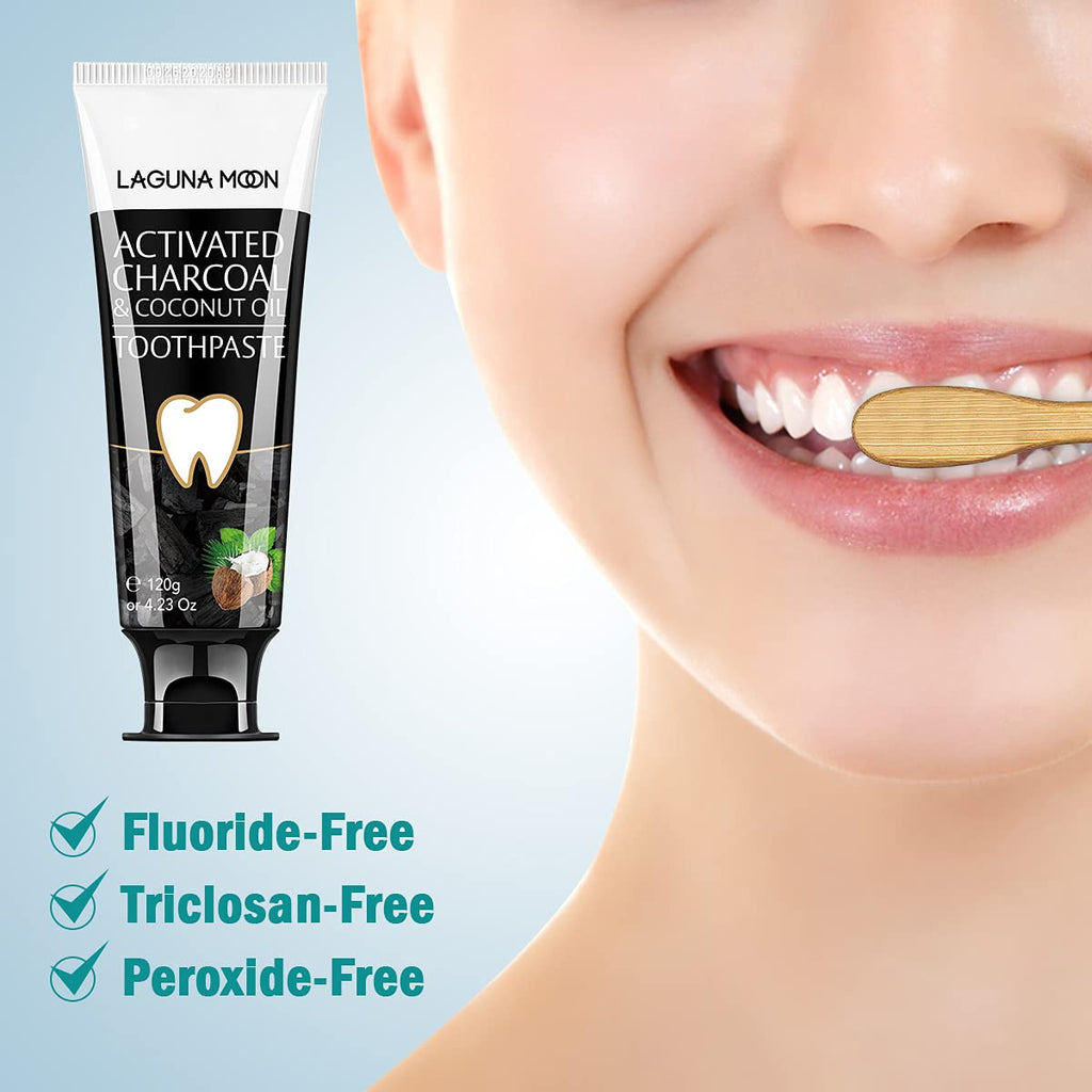 Lagunamoon Whitening Charcoal Toothpaste for Sensitive Teeth, Enamel Repair, Cavity Protection - Natural Toothpaste for Whitening, Removing Stains, Mint Flavor Freshen Breath Mint Gel - No Peroxide