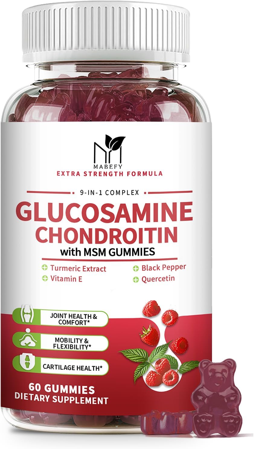 Glucosamine Chondroitin Gummies Triple Strength (1,000mg Glucosamine,750mg Chondroitin) with MSM, Turmeric, Quercetin, Vitamin E, Joint Support Supplement, Antioxidant 60 Gummies Raspberry Flavor