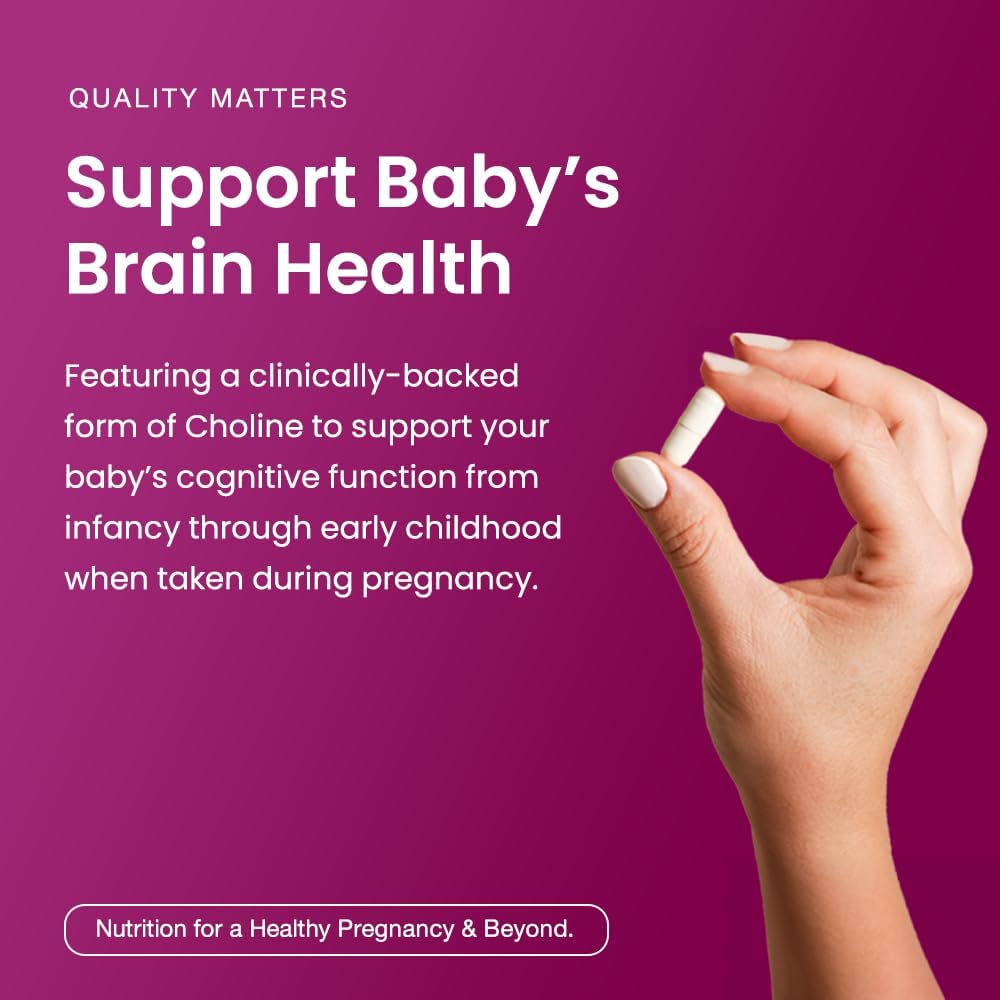 Prenatal Choline Supplements 550mg | 120 Capsules | Supports Baby’s Brain Development & Cognitive Function During Pregnancy & Nursing | Ultra Pure Natal VitaCholine, Vegan Choline Bitartrate for Women
