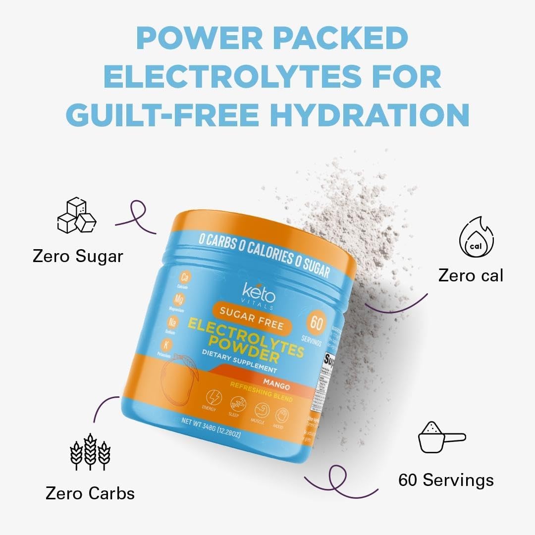 Keto Vitals Electrolytes Powder | Keto-Friendly Electrolytes with Potassium, Magnesium, Sodium, Calcium | Keto Electrolytes Supplement Energy Drink Mix | Sugar-Free, Zero Calories, Zero Carbs