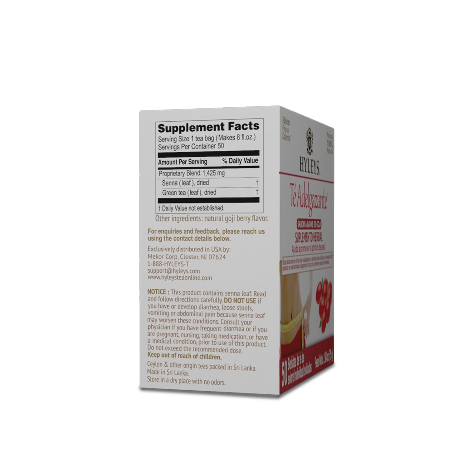 Hyleys Slim Tea Weight Loss Herbal Supplement with Goji Berry - Cleanse and Detox - 50 Tea Bags