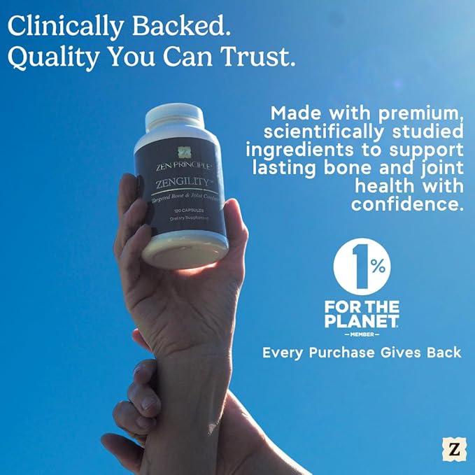 Zen Principle Zengility™ Joint Support & Bone Strength Supplement – Fast-Acting Relief with Glucosamine, MSM, Plant Calcium, Vitamin K2 & D3. Vegan Formula for Mobility, Flexibility & Comfort.