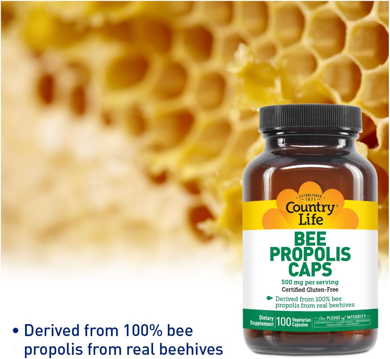 Country Life - Pure Bee Propolis Caps, 500 mg - 100 Vegetarian Capsules