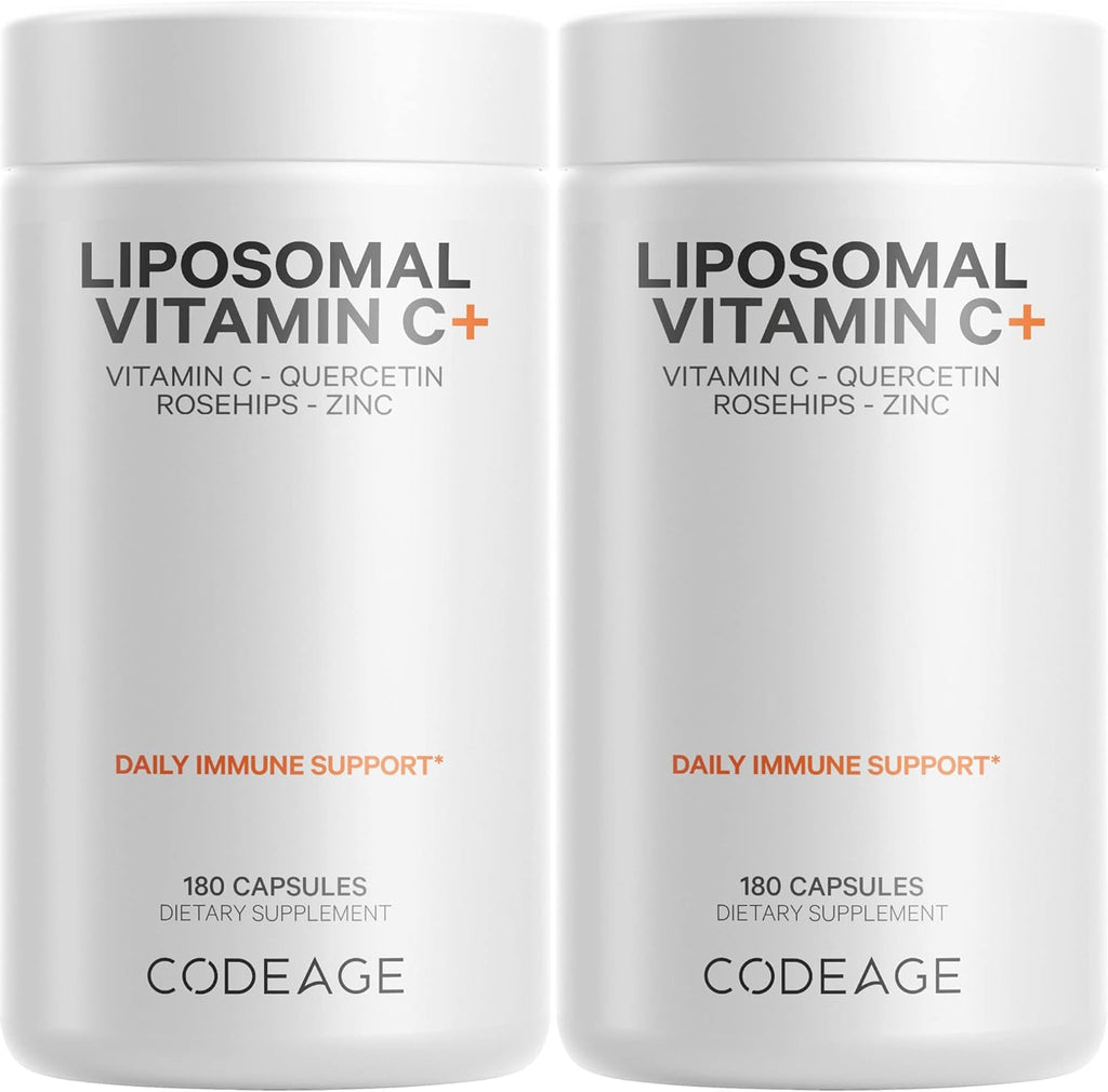 Codeage Liposomal Vitamin C 1500mg with Zinc, Elderberry, Citrus Bioflavonoids Grapefruit, Lemon, Orange Powder, Quercetin & Rose HIPS Fruit – Vegan Supplement - Non-GMO, Vegan Pills - 2 Pack