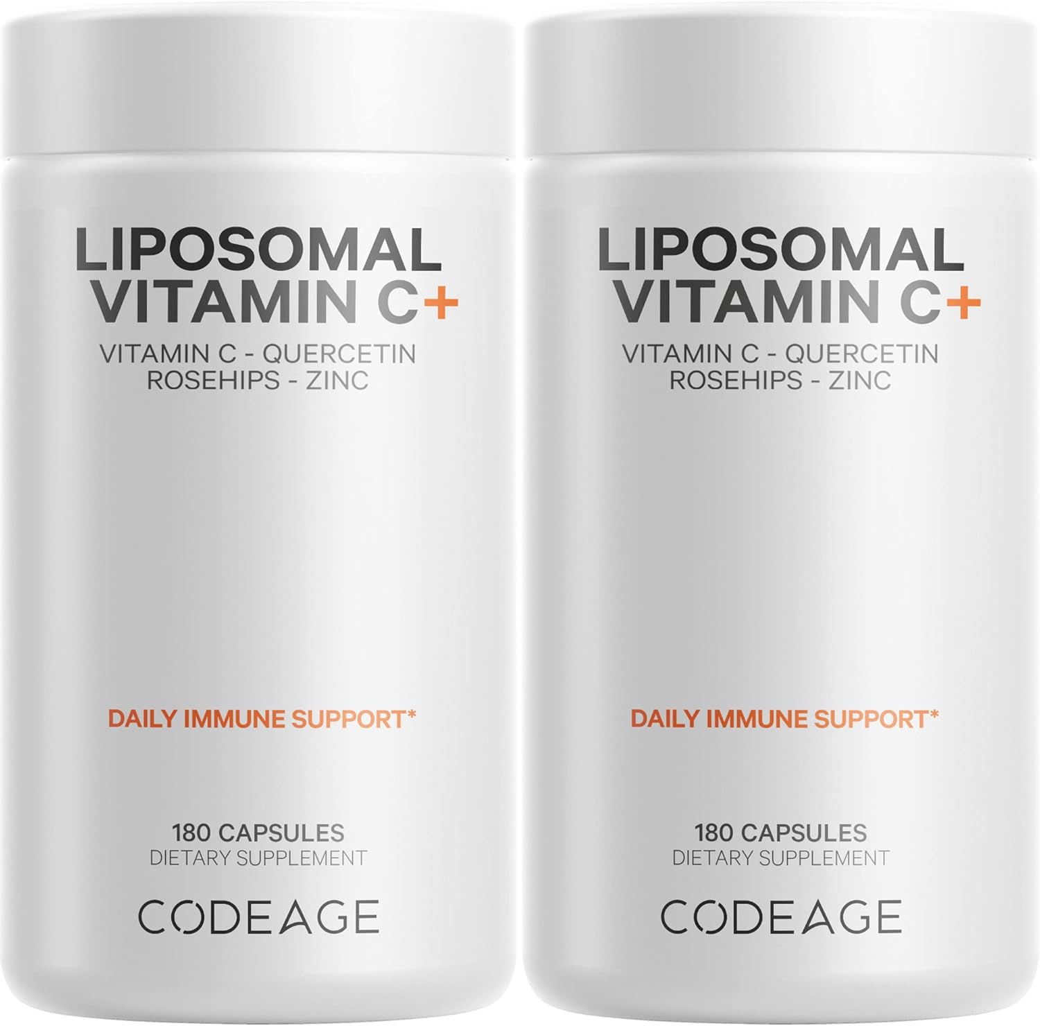 Codeage Liposomal Vitamin C 1500mg with Zinc, Elderberry, Citrus Bioflavonoids Grapefruit, Lemon, Orange Powder, Quercetin & Rose HIPS Fruit – Vegan Supplement - Non-GMO, Vegan Pills - 2 Pack