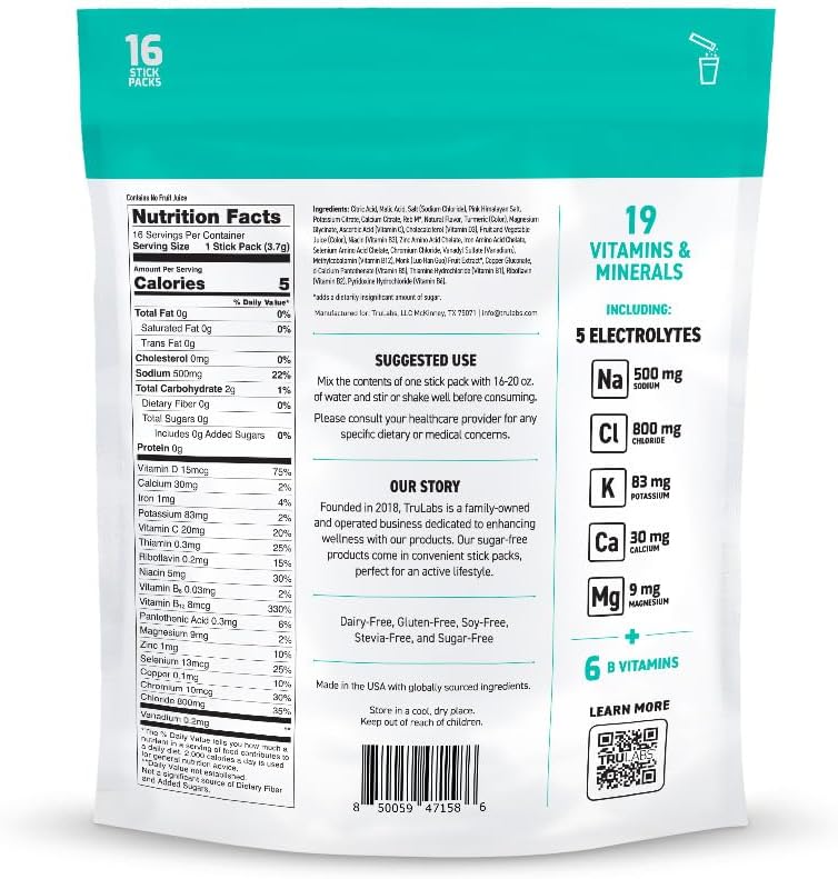 TRULABS Hydrate - Orange Twist. Sugar Free Electrolytes Hydration Packets. Each Serving Contains 1422 mg of Electrolytes &19 Vitamins & Minerals (16 ct)