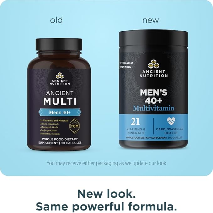 Ancient Nutrition Multivitamin for Men, Multi Men's 40+ Once Daily Vitamin Supplement, Magnesium, Methylated Vitamin A, B and K2, Supports Immune System, 90 Ct
