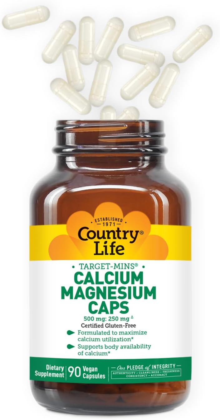 Country Life Target-Mins Calcium Magnesium Complex - 1000mg Calcium, 500mg Magnesium, Gluten-Free Supplement for Bone Health