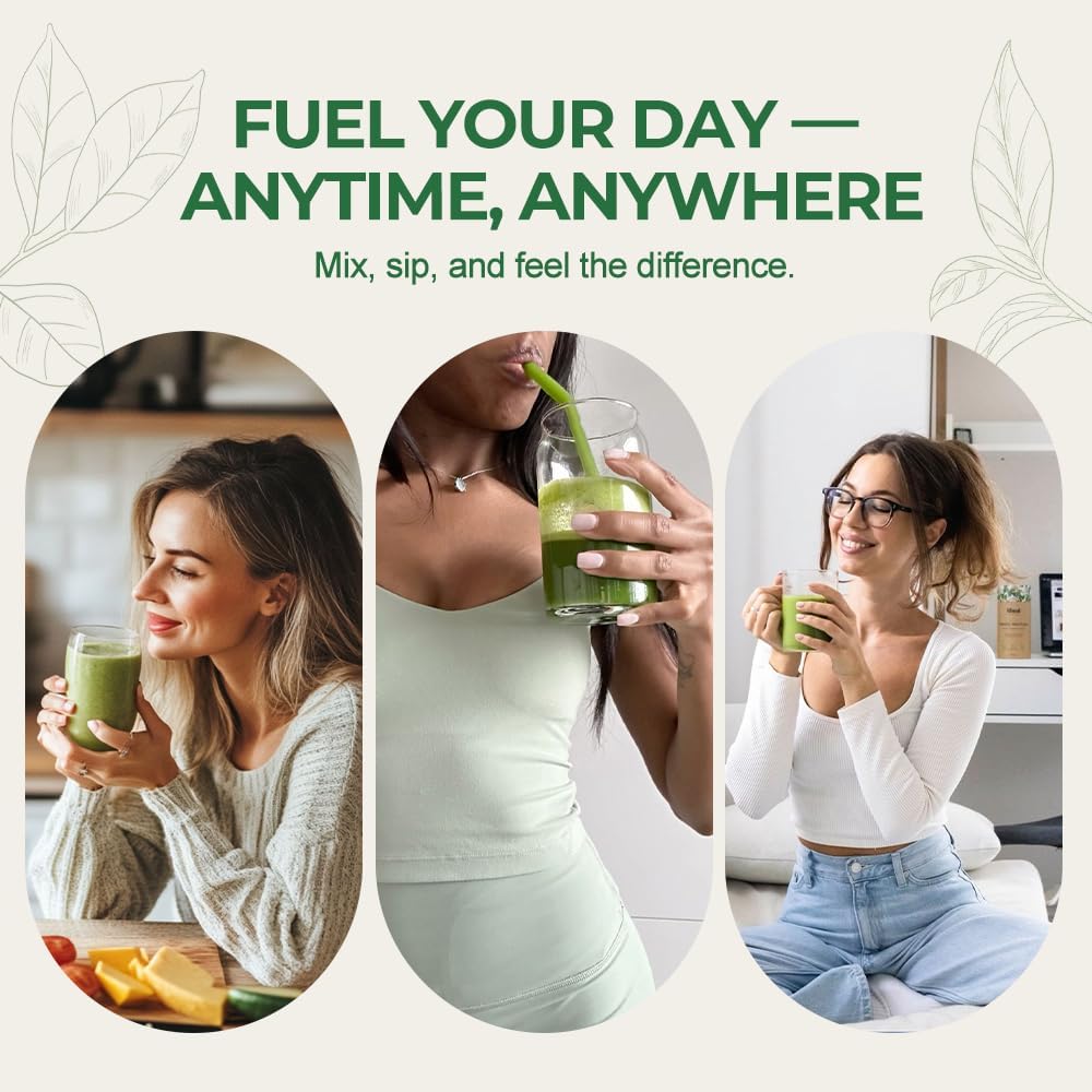 Super Greens Powder Superfood, Daily Green Powder Supplement with Probiotics Drink Mix for Men & Women, Blend of Greens, Mushrooms, Vitamins, Probiotics and Cellular Nutrients