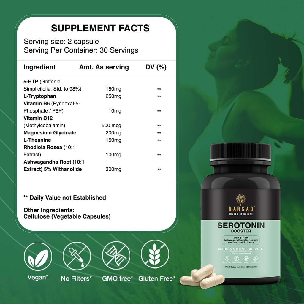 Serotonin Support Supplement – 5-HTP 150mg with L-Tryptophan, B6, Magnesium & Herbal Blend – Mood, Relaxation & Sleep Support – 60 Vegan Capsules – Non-GMO, Gluten-Free