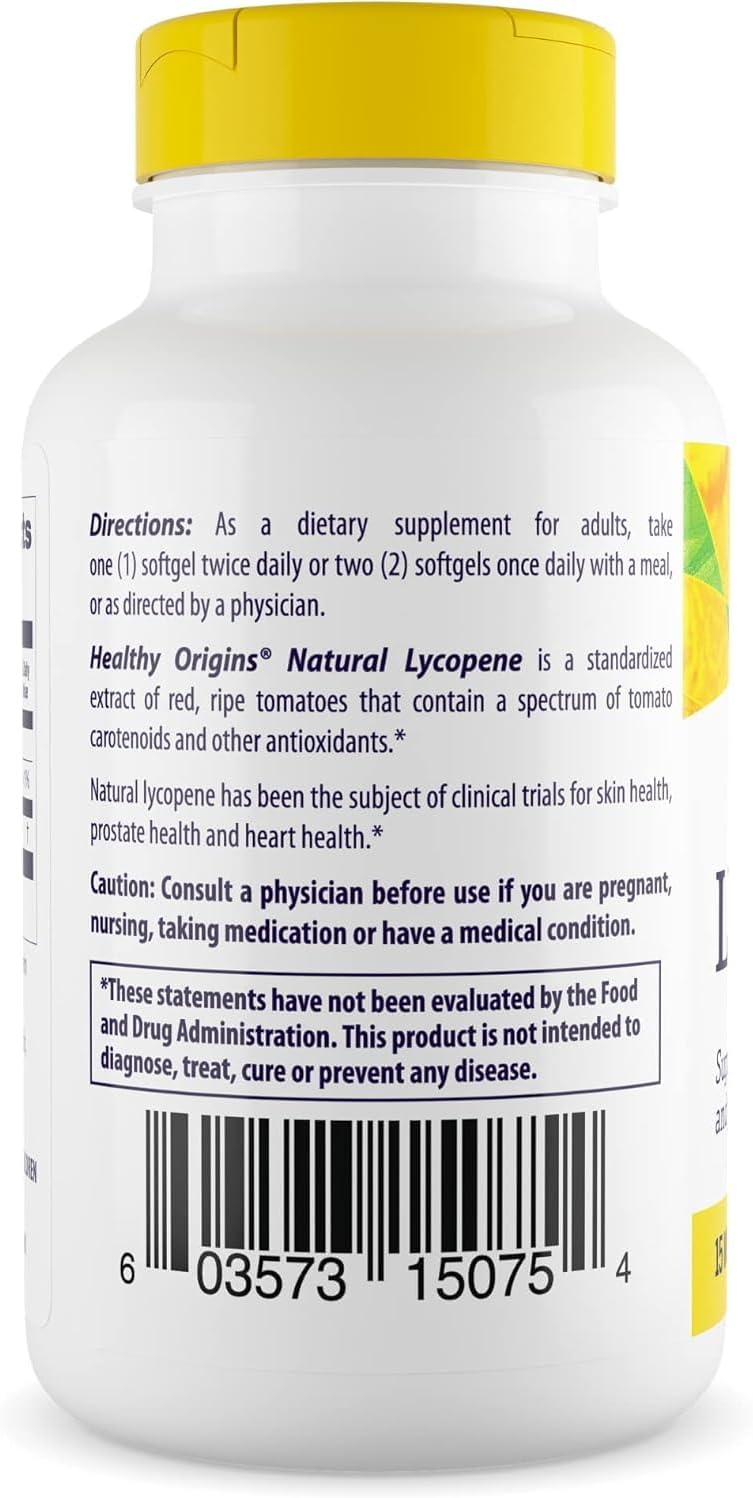 Healthy Origins Lycopene 15 mg (Natural, Non-GMO, Gluten Free, Skin Support, Prostate Support), 180 Softgels