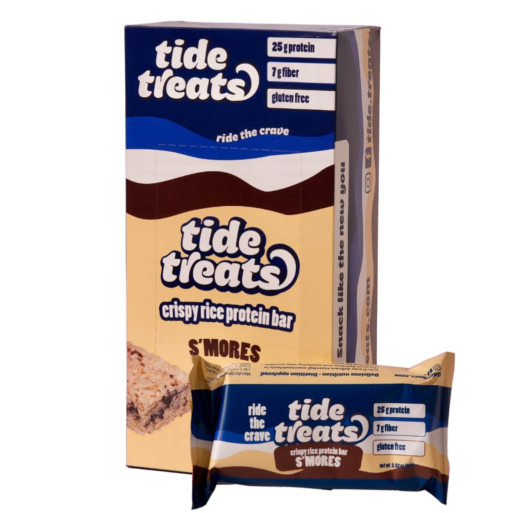 Crispy Rice Protein Treat Bar | 25 g Protein, No Added Sugar, 7 g Fiber, Gluten Free | High Protein Snack for On-the-Go, Post-Workout or Dessert Cravings | 8 Count (S'mores)