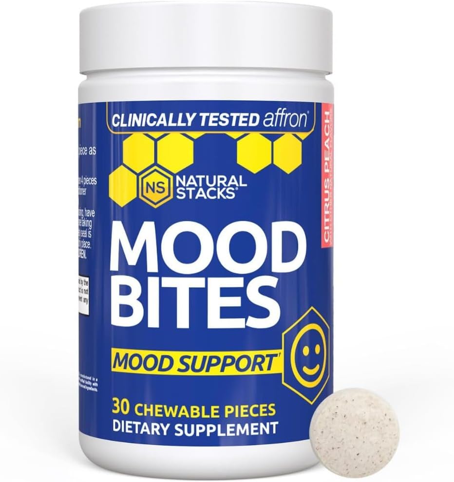 Saffron Supplement with Vitamin B3 - Mood Support Supplement - 14mg Saffron Extract & 62mg Vitamin B3 Niacin - Mood Bites for Stress Relief - Clinically Tested Affron - 30 Citrus Peach Chewables