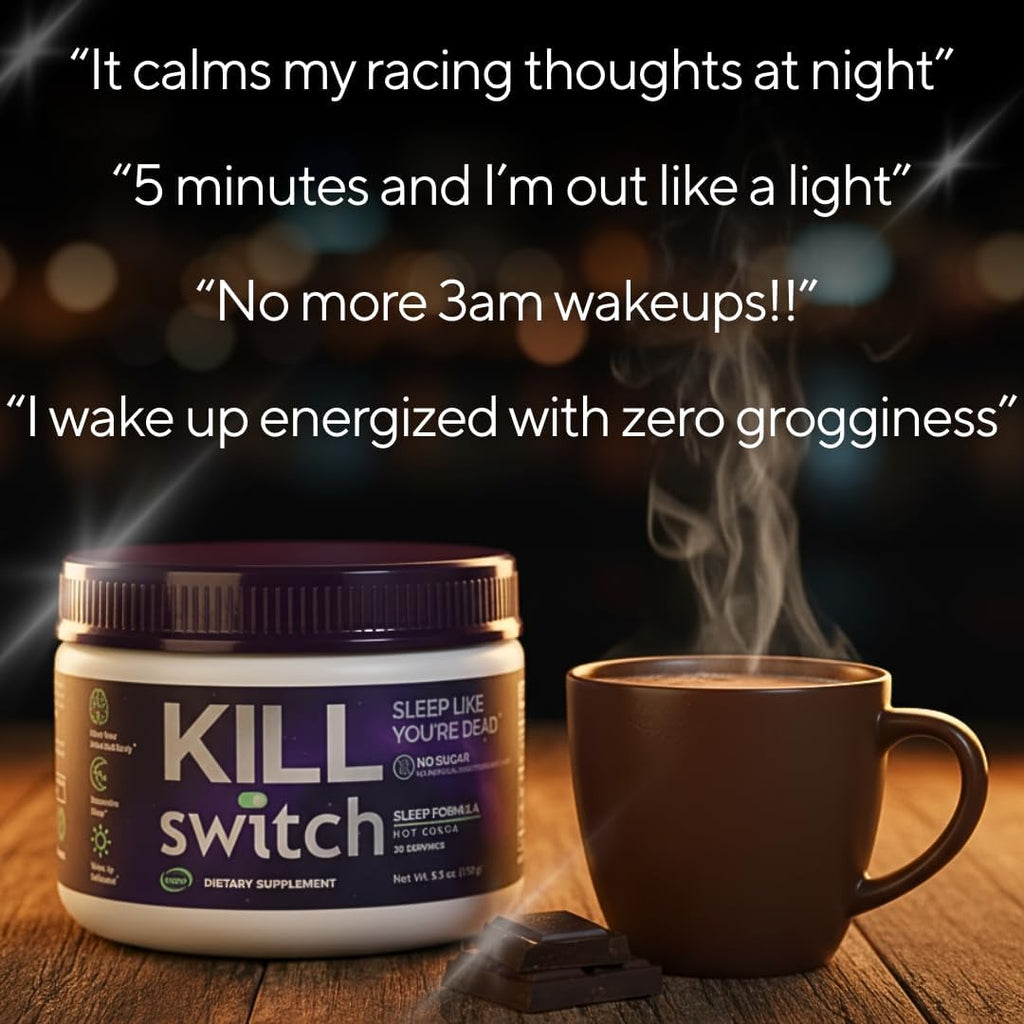 Killswitch Sleep Aid for Adults – Fall Asleep Fast & Wake Refreshed, Sugar-Free Hot Chocolate Supplement - Magnesium, Tart Cherry, L-Theanine & More for Restful Sleep, 30 Servings, Made in USA