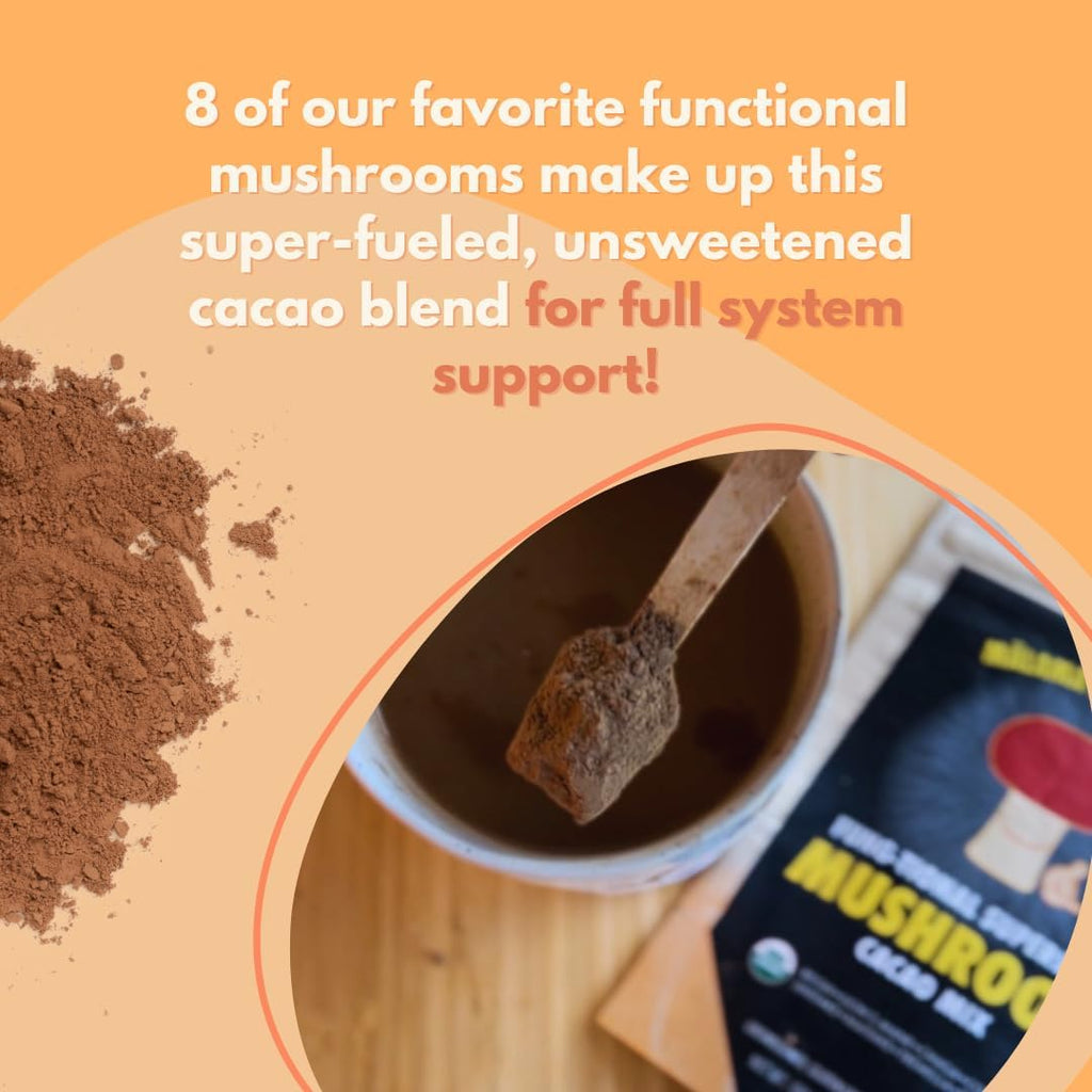Malama 8-Mushroom Hot Cacao Mix, Organic Chocolate Blend Mushroom Powder for Focus & Inmune Support – with Lion's Mane, Reishi, Chaga, Turkey Tail – Vegan Supplement, 3.5 oz (50 Servings)