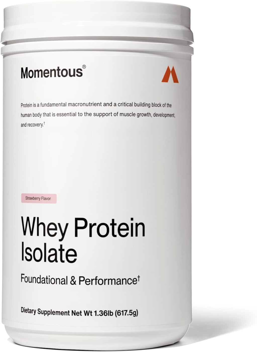 Momentous Essential Grass-Fed Whey Protein Powder - 20 g Whey Isolate Protein - NSF Certified for Sport - Gluten-Free - 25 Servings for Essential Everyday Use - Strawberry - Package May Vary