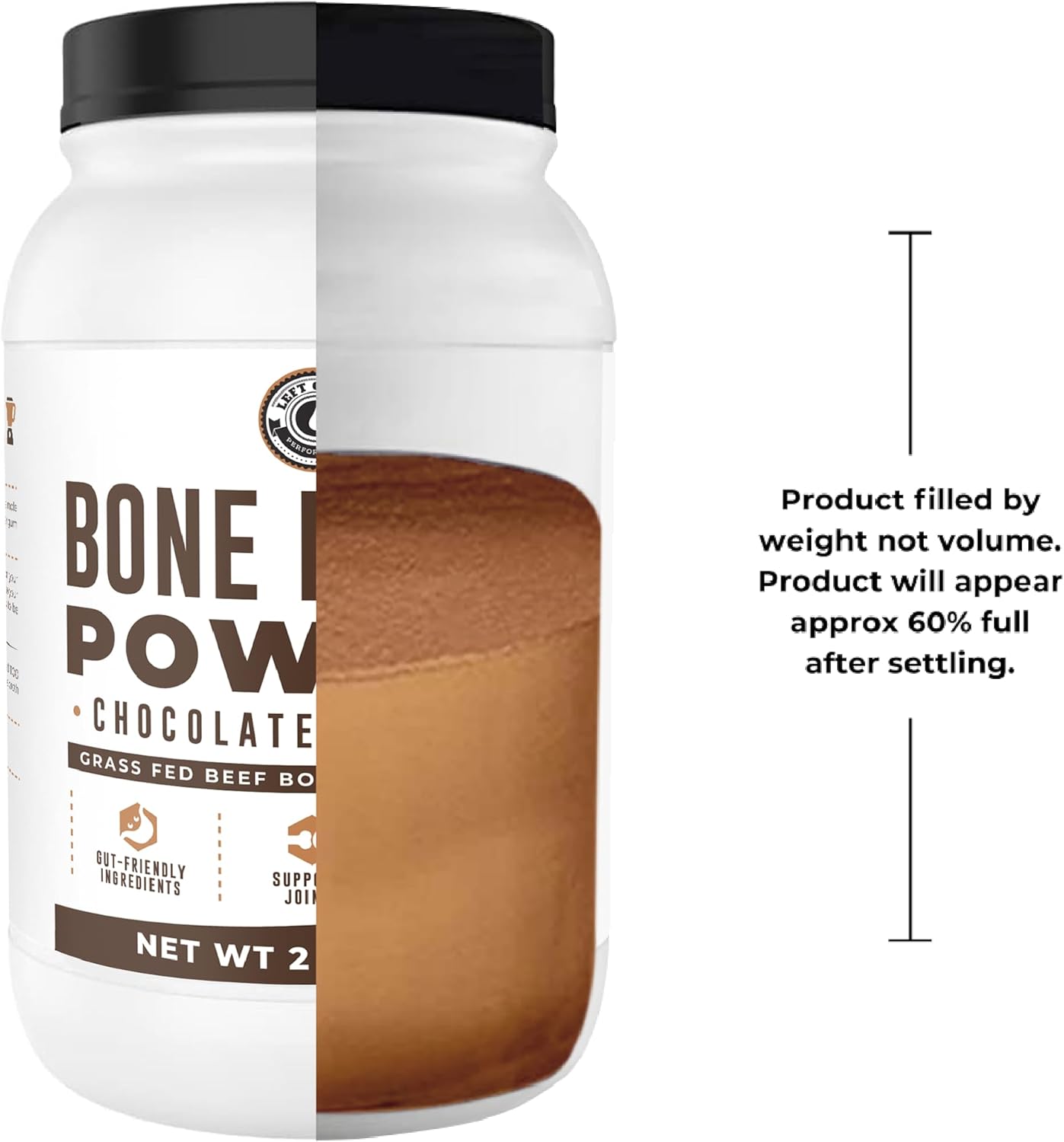 Bone Broth Protein Powder, Chocolate, Grass Fed 2lbs, 42 servings 16g protein, 13g Collagen. Low Carb, 2 net Carb, Dairy Free, Keto Friendly Bone Broth Protein Supplement with Collagen Types I & III